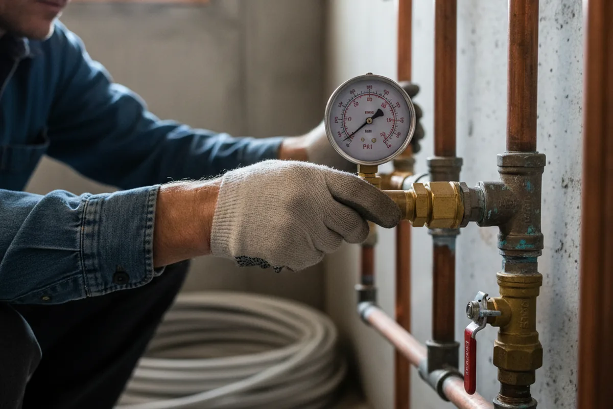Pressure testing a repaired line during Water Line Repair in Hilltown
